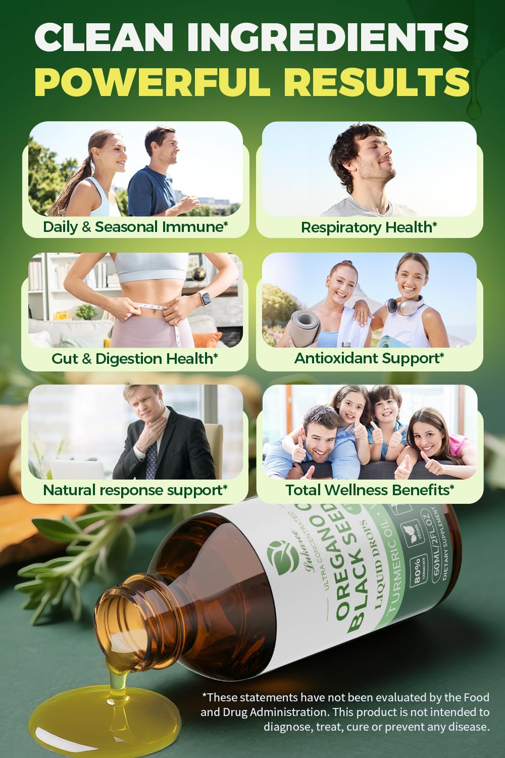 Ingredients: oregano oil, black seed oil, turmeric oil, black pepper, and vitamin E