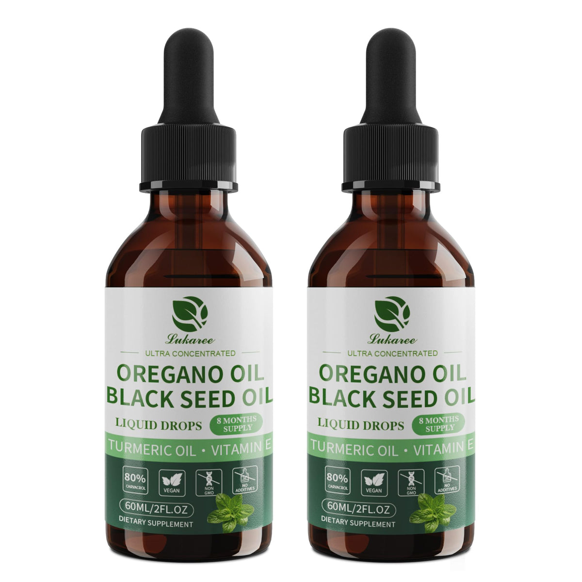 Bottle of Oil of Oregano with Black Seed Oil 2 oz showing 4-in-1 formula