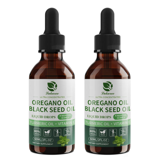 Bottle of Oil of Oregano with Black Seed Oil 2 oz showing 4-in-1 formula