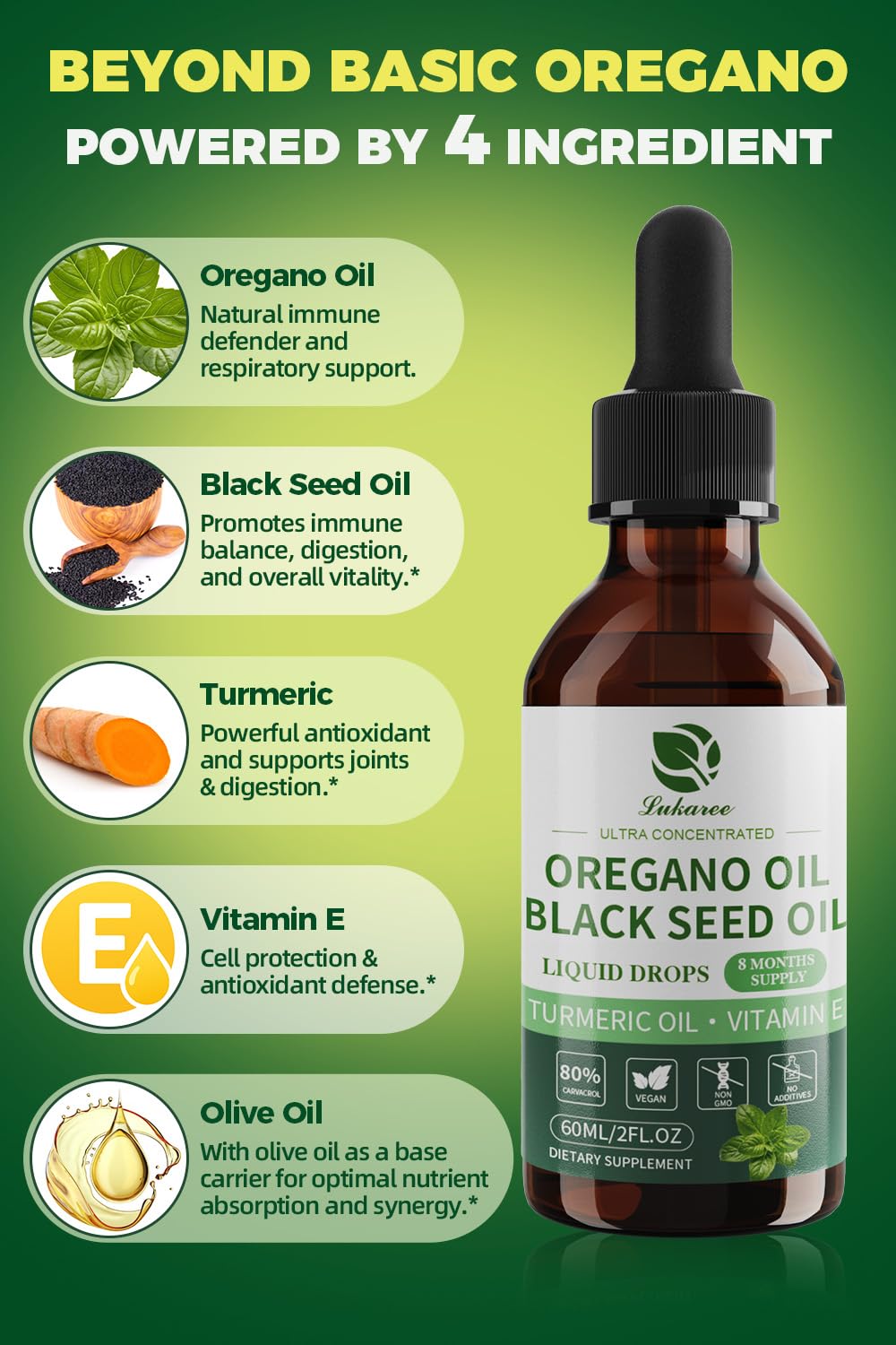 Close-up of dropper dispensing oregano oil
