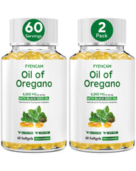 Front view of Oil of Oregano with Black Seed Oil capsules showing 6000mg per serving