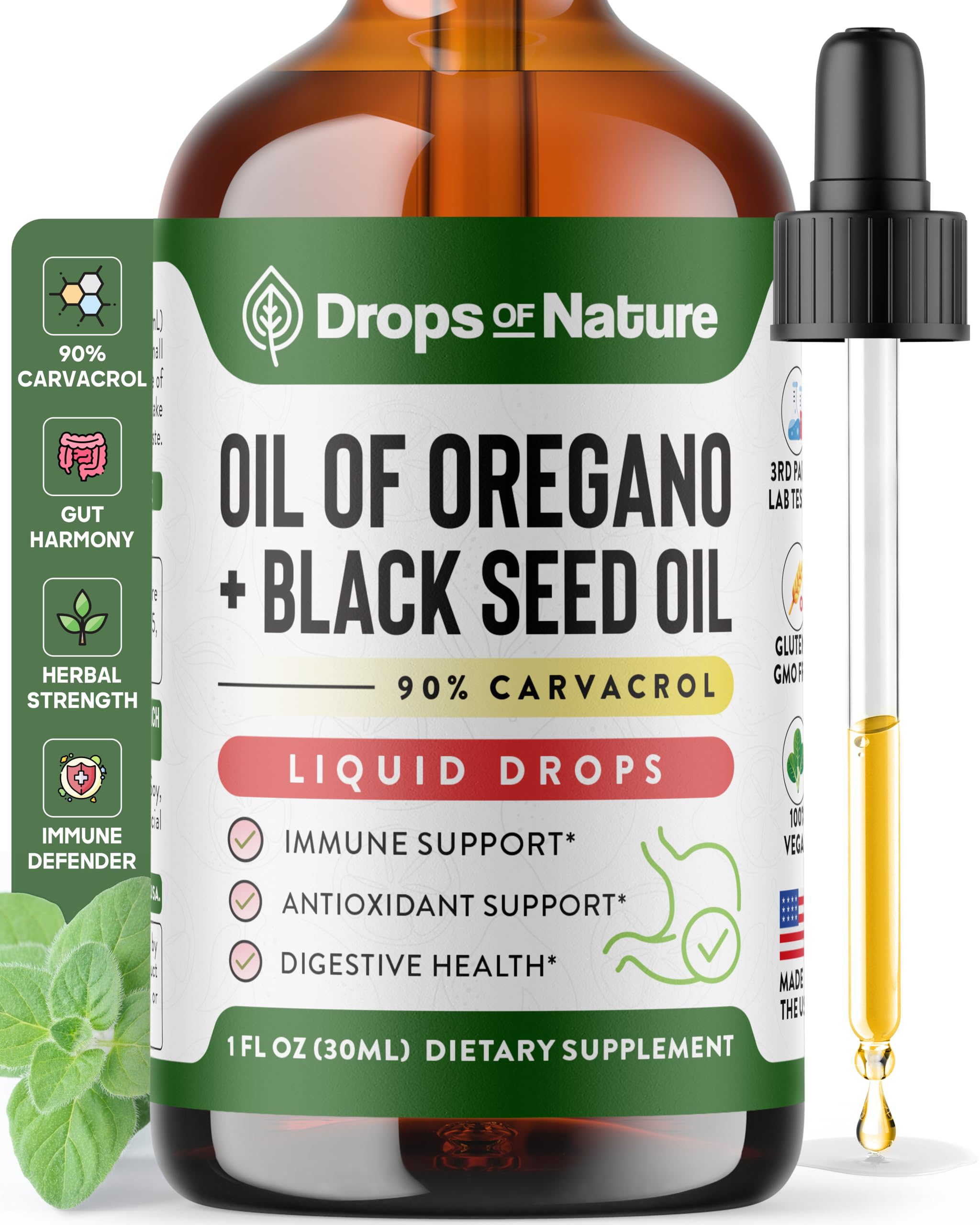 Bottle of Oil of Oregano with Black Seed Oil liquid drops 30mL
