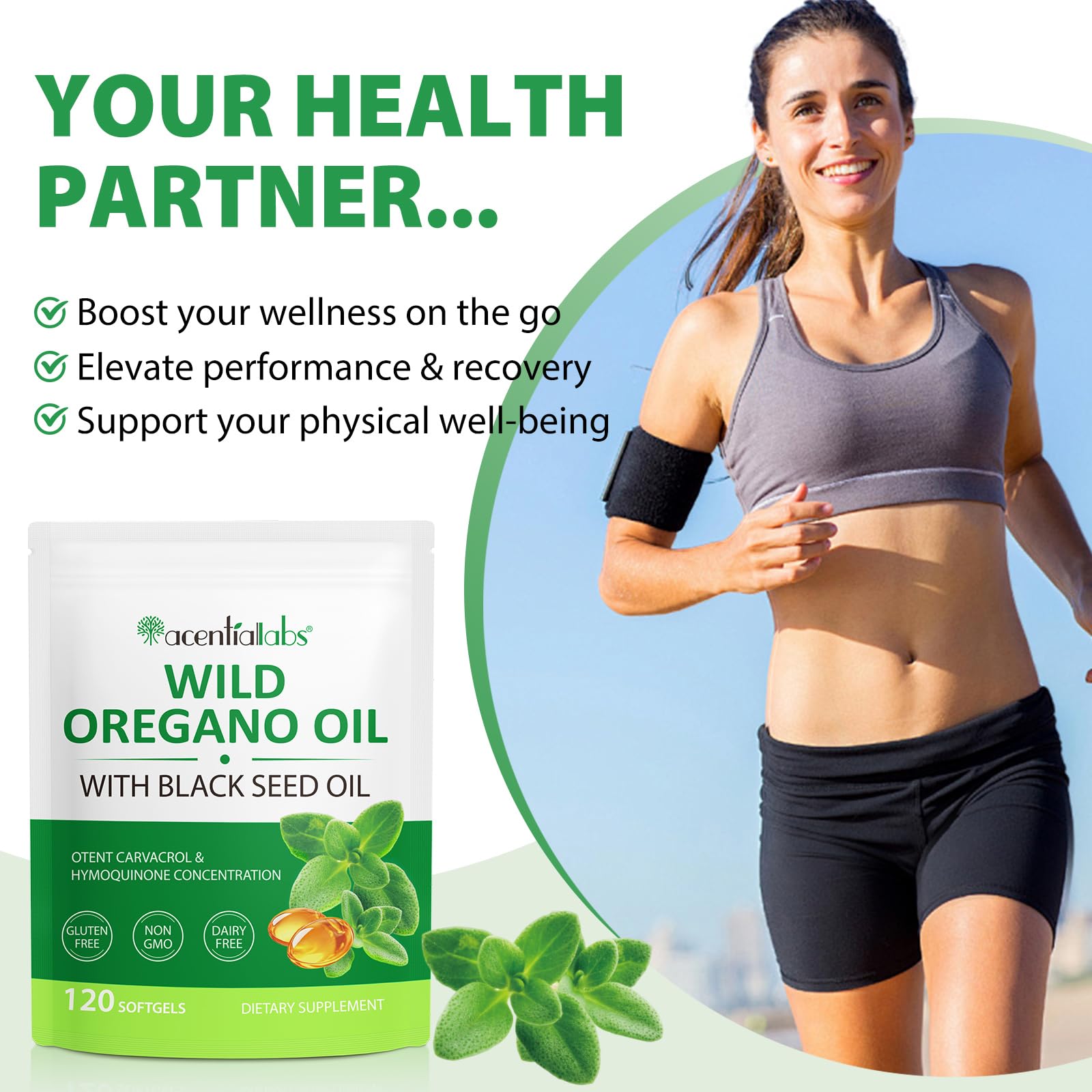 Oregano oil softgels bottle and capsules