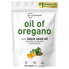 Bottle of Oil of Oregano Softgels with 300-count and Black Seed Oil 2-in-1 formula