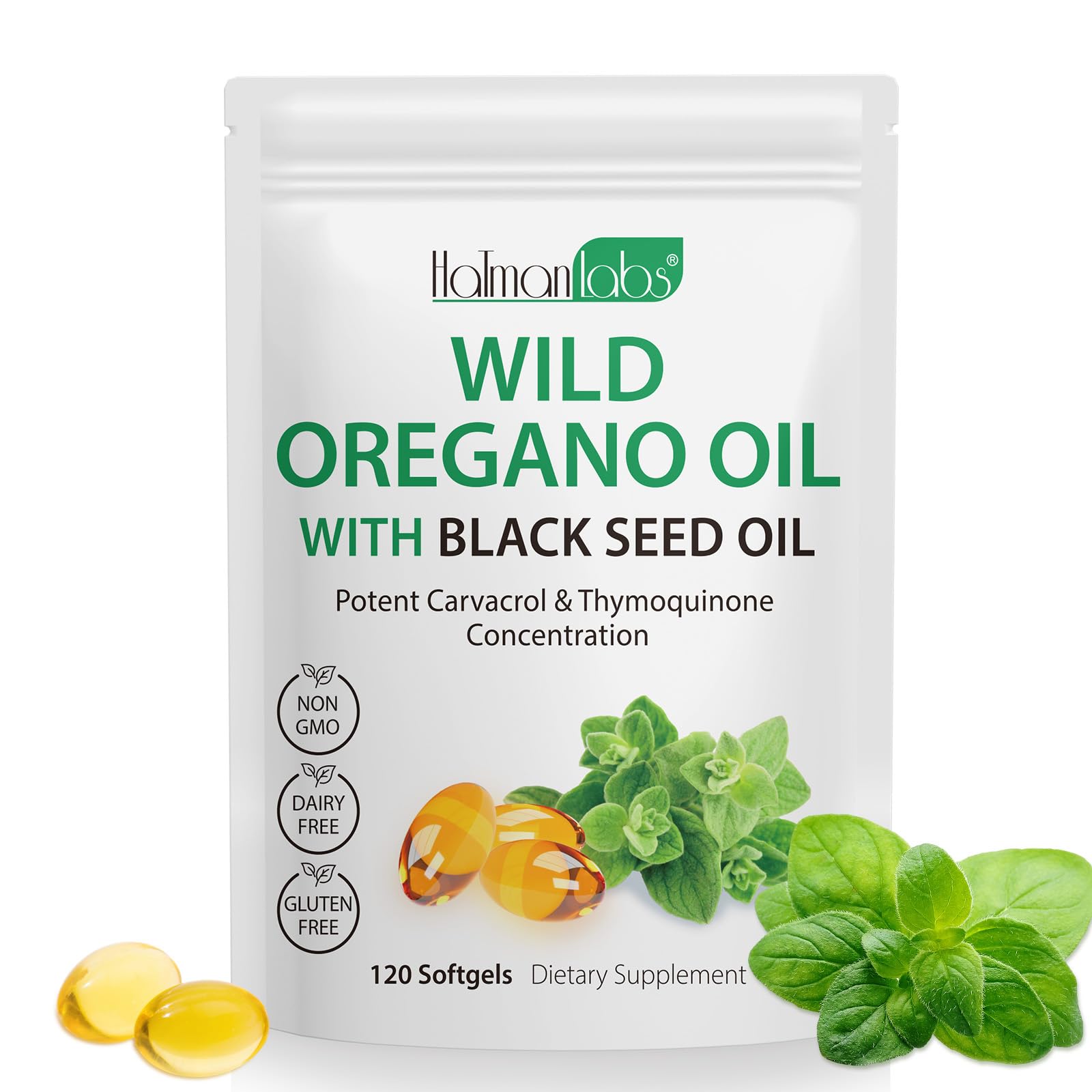 Front view of Oil of Oregano Softgels bottle with 120-count package