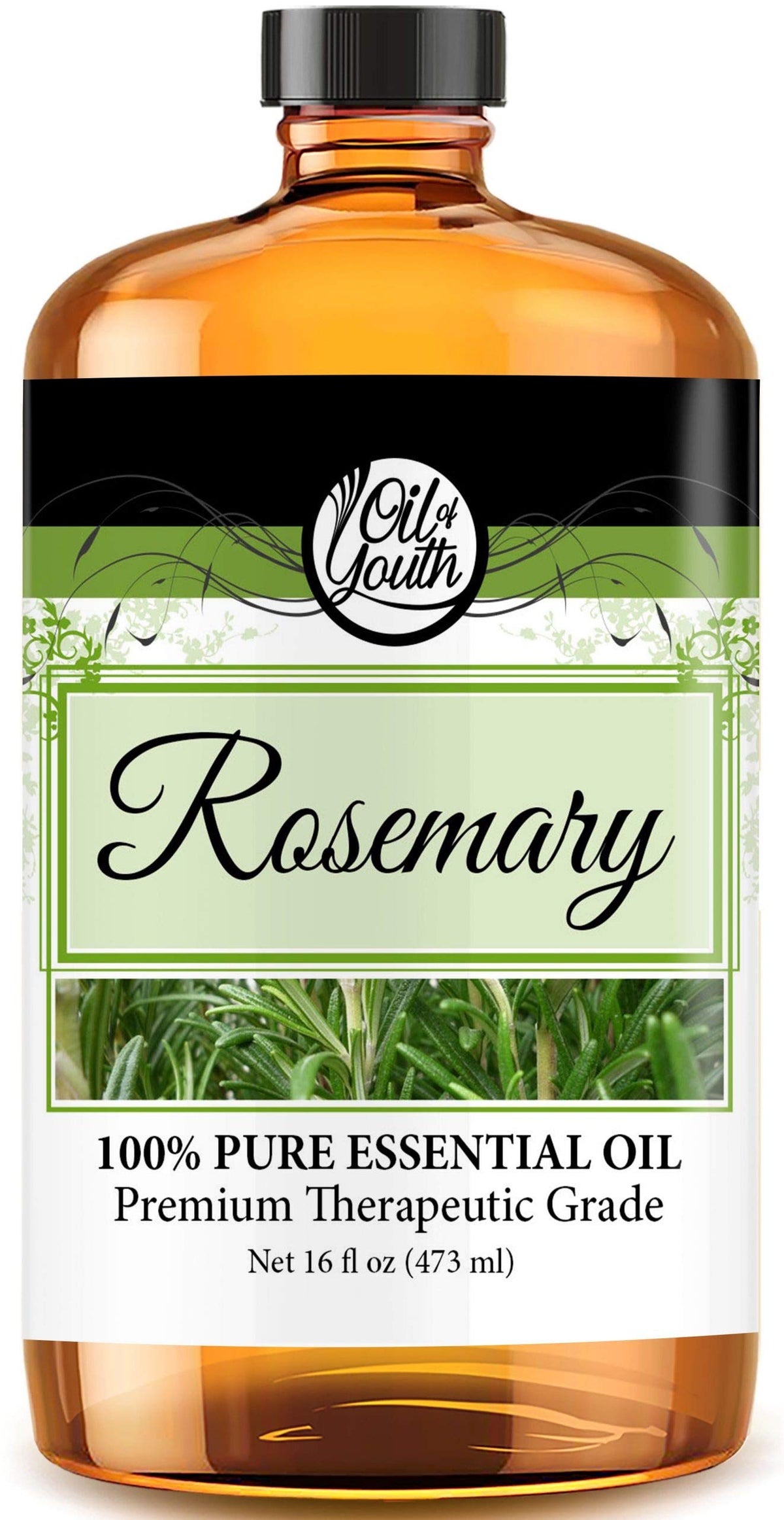 Oil of Youth 16oz Rosemary Essential Oil bottle label close up