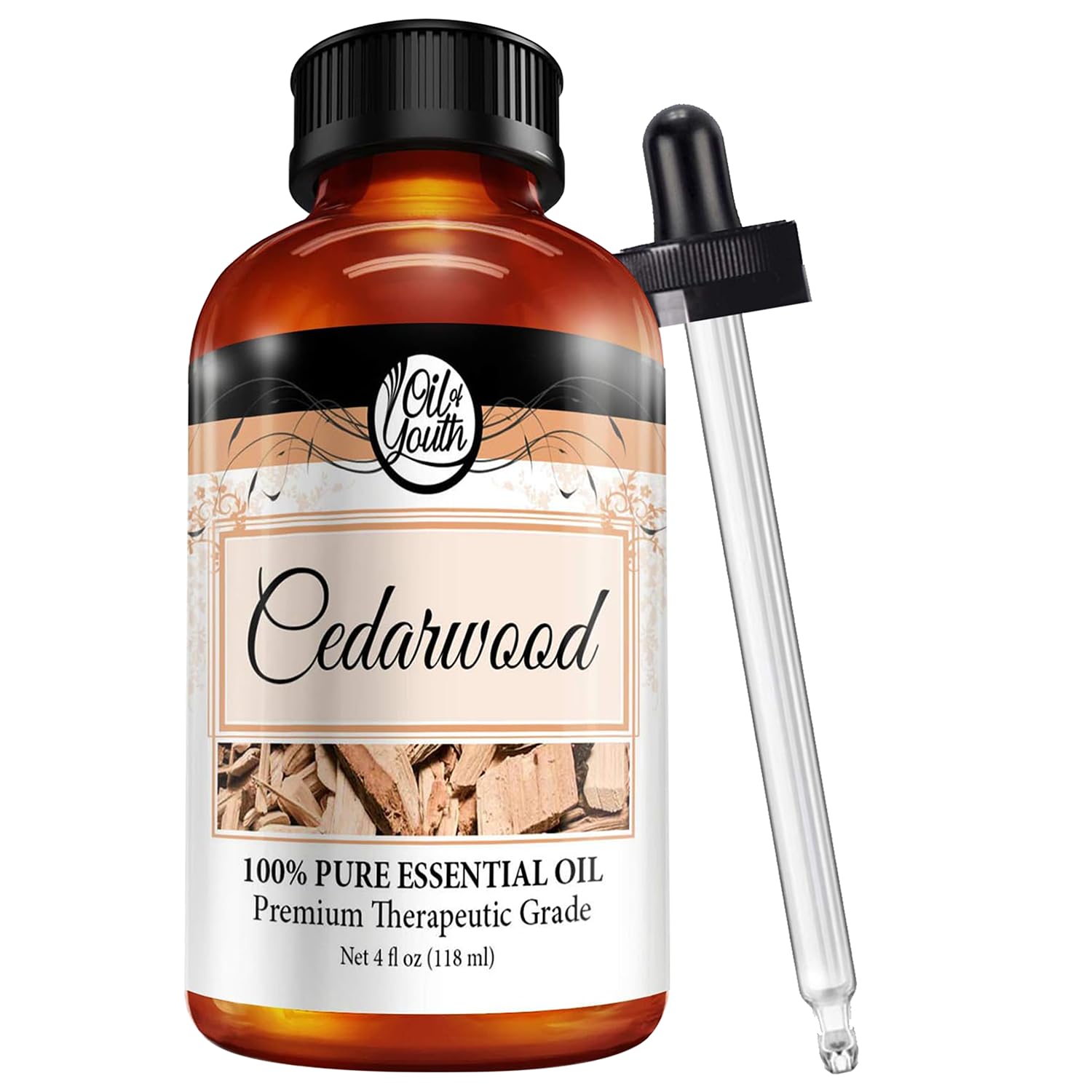 Oil of Youth Cedarwood essential oil bottle 4oz - front view
