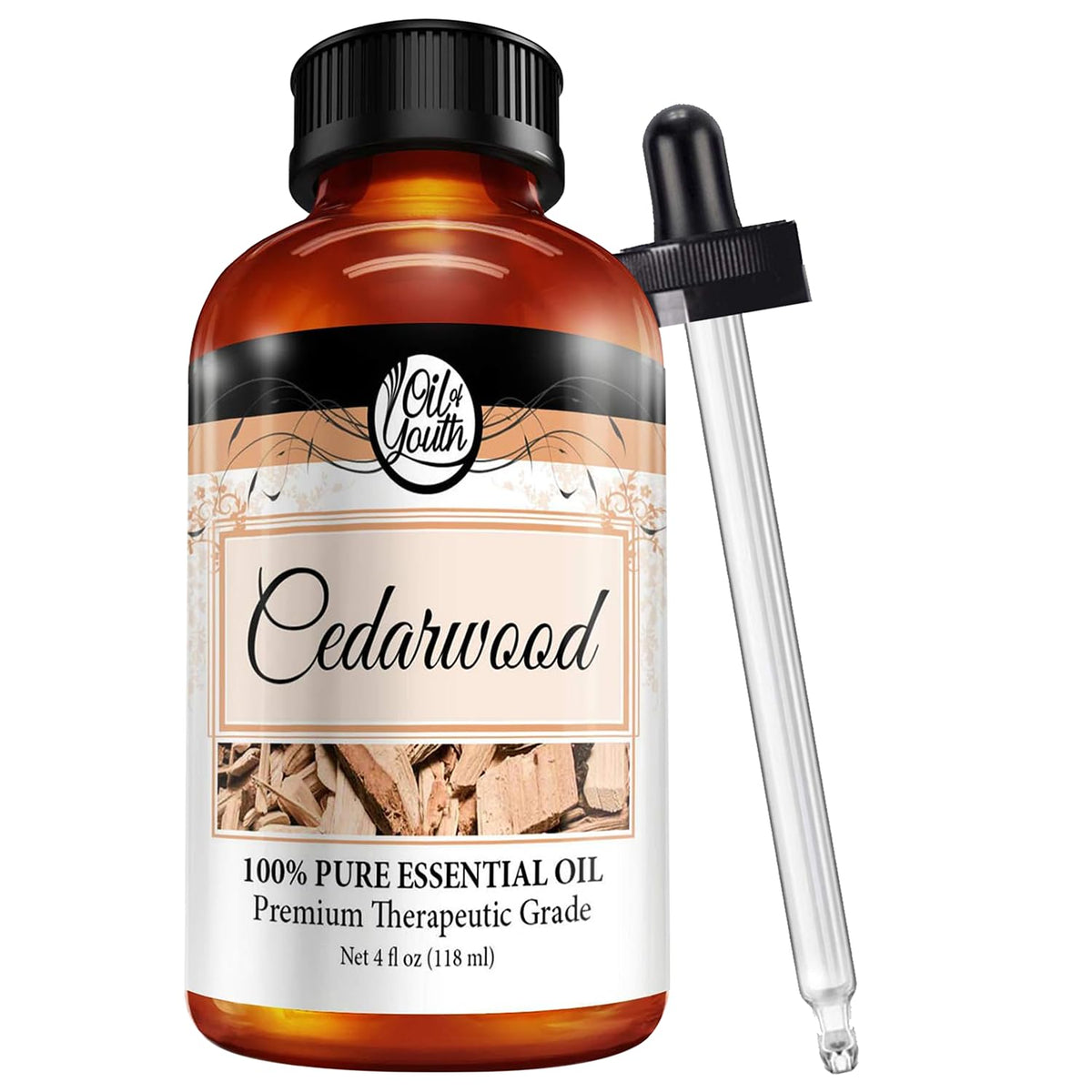 Oil of Youth Cedarwood essential oil bottle 4oz - front view