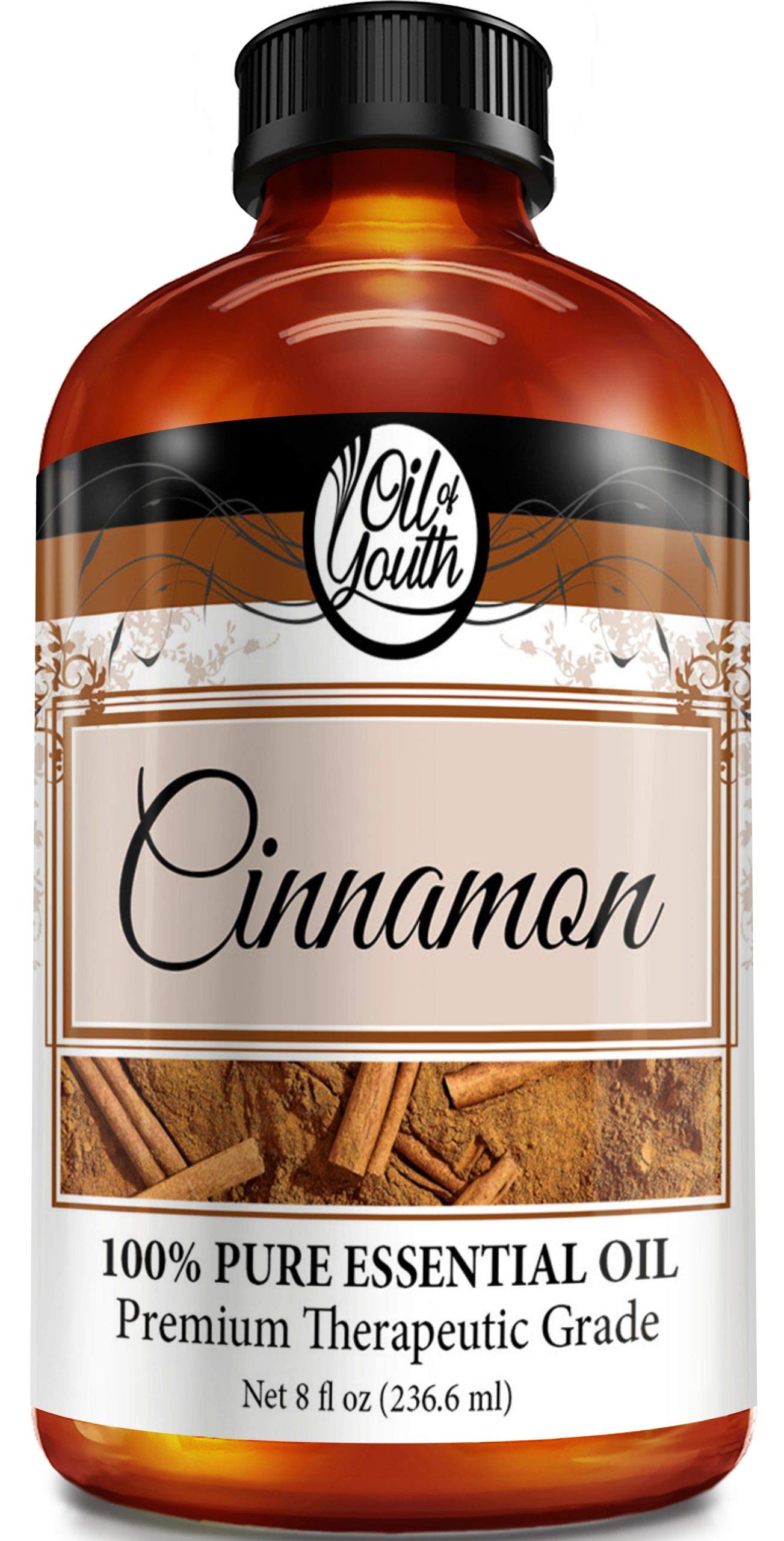 Oil of Youth Cinnamon Essential Oil 8oz bottle with premium label