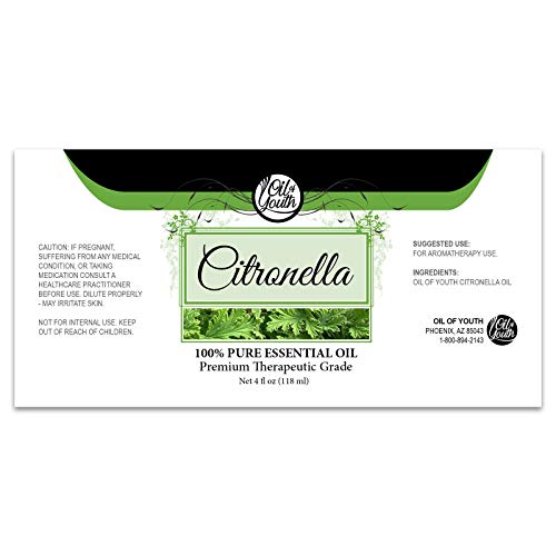 Close-up packaging of Oil of Youth Citronella 4 oz bottle