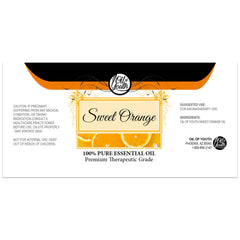 Sweet orange essential oil 16oz bottle with label close-up
