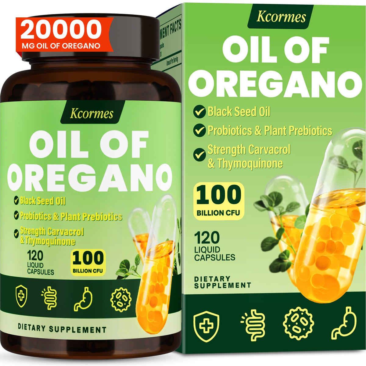 Oil Of Oregano with Black Seed Oil capsules bottle, 120 count