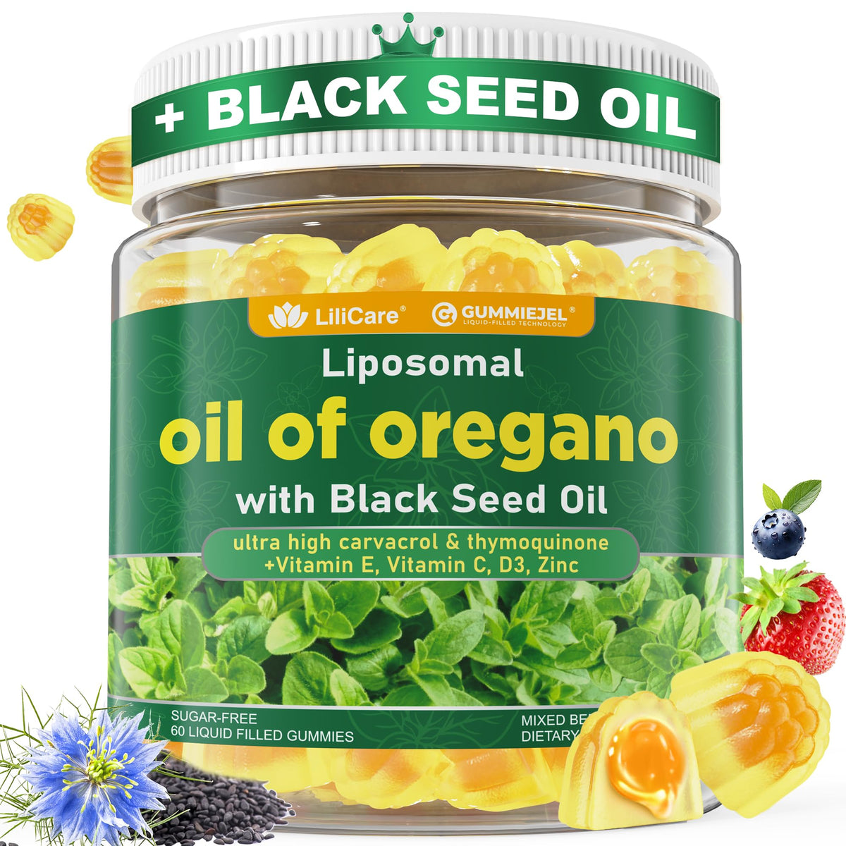 Hero image of oil of oregano and black seed oil gummies
