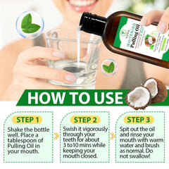 Illustration of fresh breath after using coconut mint oil pulling mouthwash.