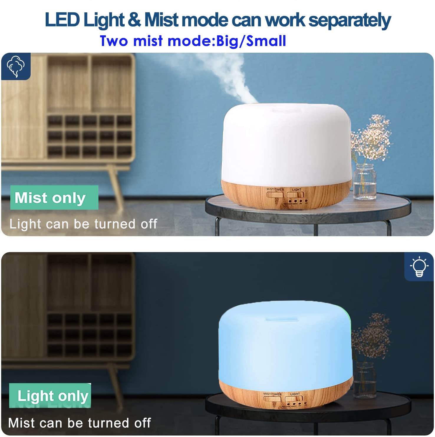 Ultrasonic aroma diffuser with 7 LED color lights