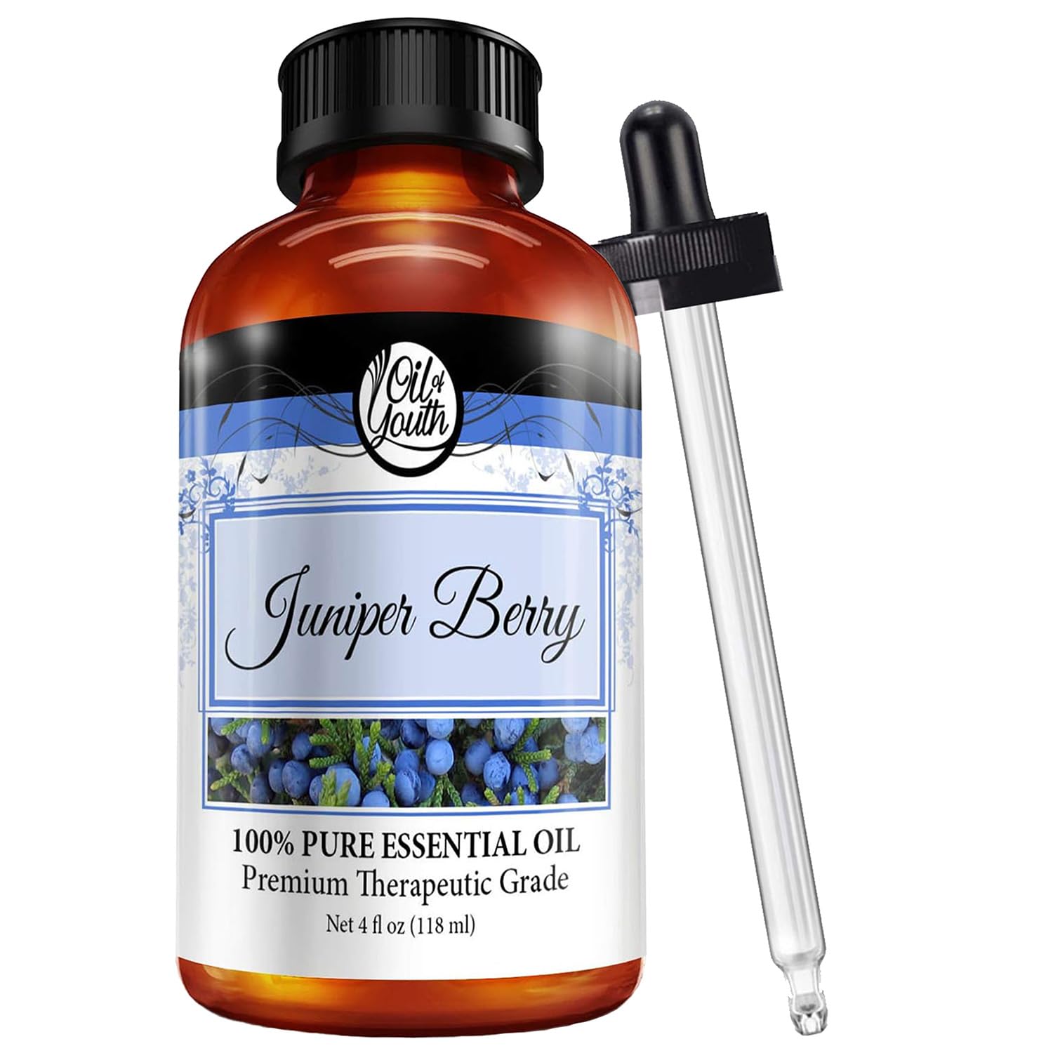Oil of Youth Juniper Berry Essential Oil 4oz bottle facing front