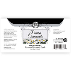 Close-up of Oil of Youth Roman Chamomile essential oil label