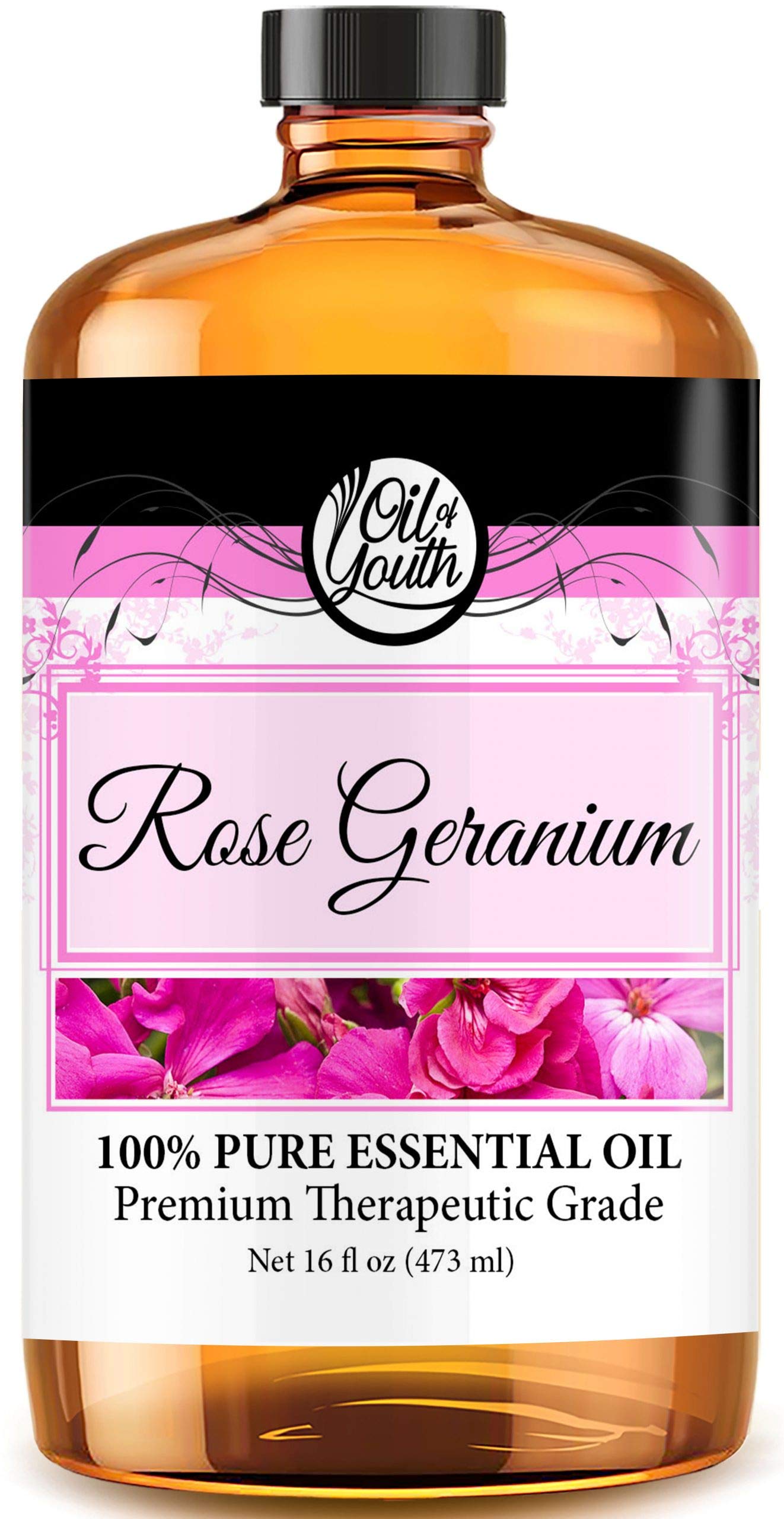 Oil of Youth Rose Geranium Essential Oil in a 16oz bottle