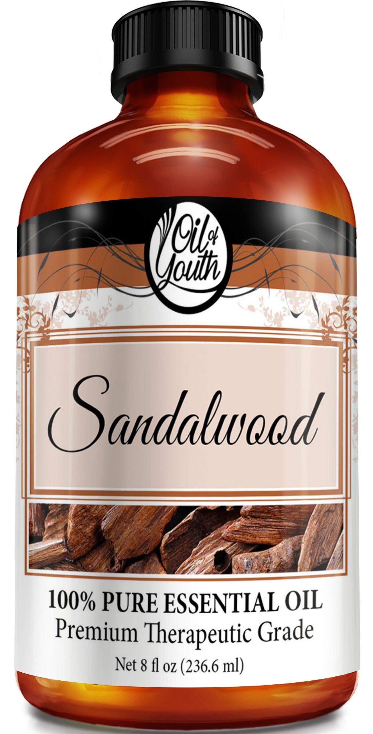 Oil of Youth Sandalwood essential oil bottle 8 oz front view