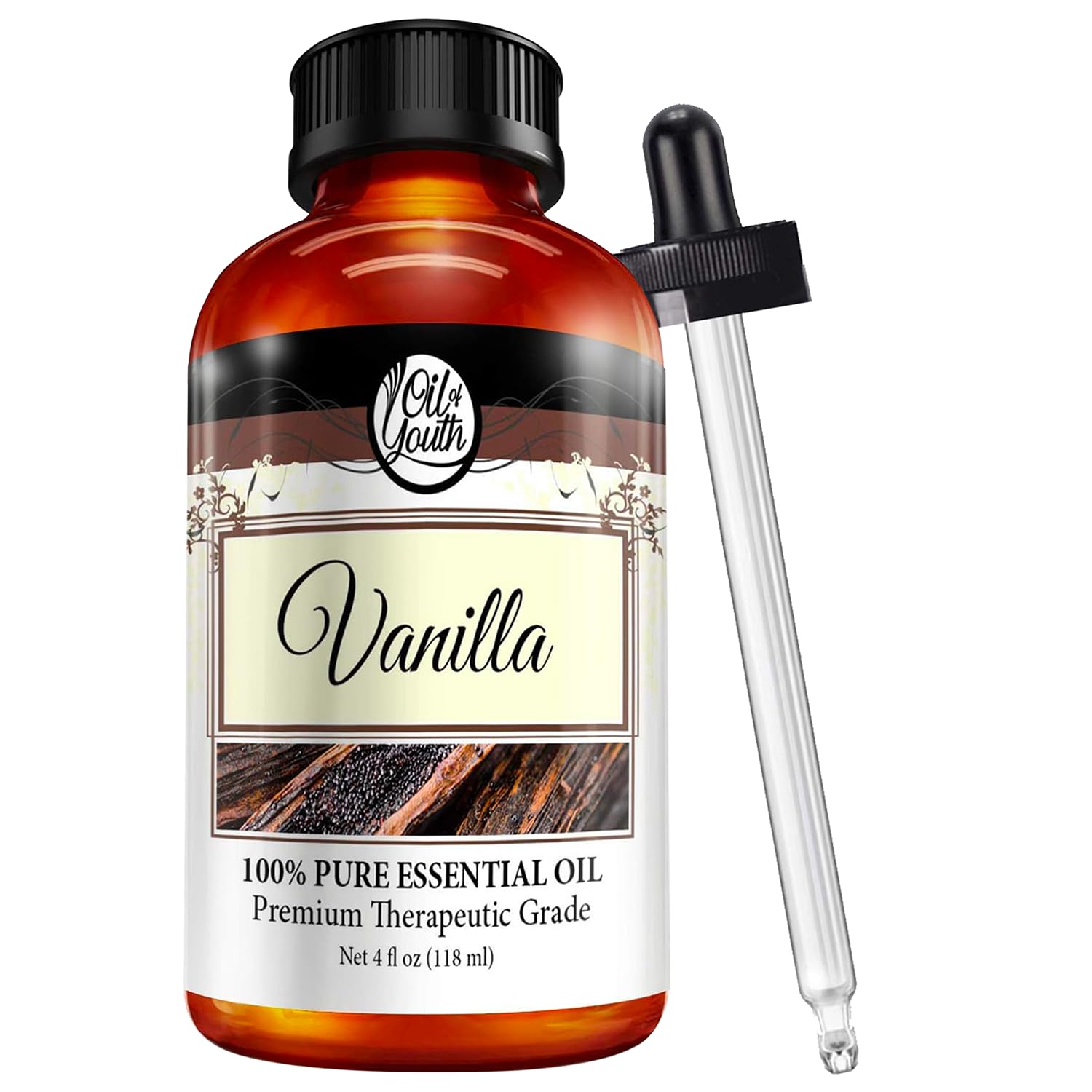Oil of Youth Vanilla Essential Oil 4oz bottle close-up