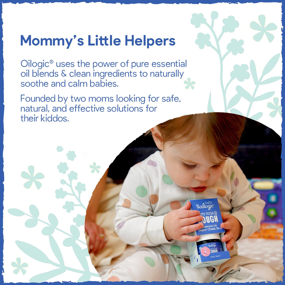 Baby sleeping peacefully with Oilogic essential oil blends