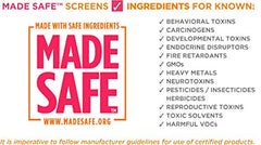 Product icons indicating pediatrician-tested, vegan, and cruelty-free