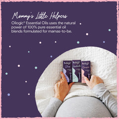 Pregnant mom applying Oilogic Prego Roll-On