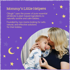 Baby sleeping peacefully with Oilogic products nearby