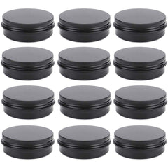 OJYUDD 12-pack aluminum tin jars neatly organized for travel, samples, and cosmetics.