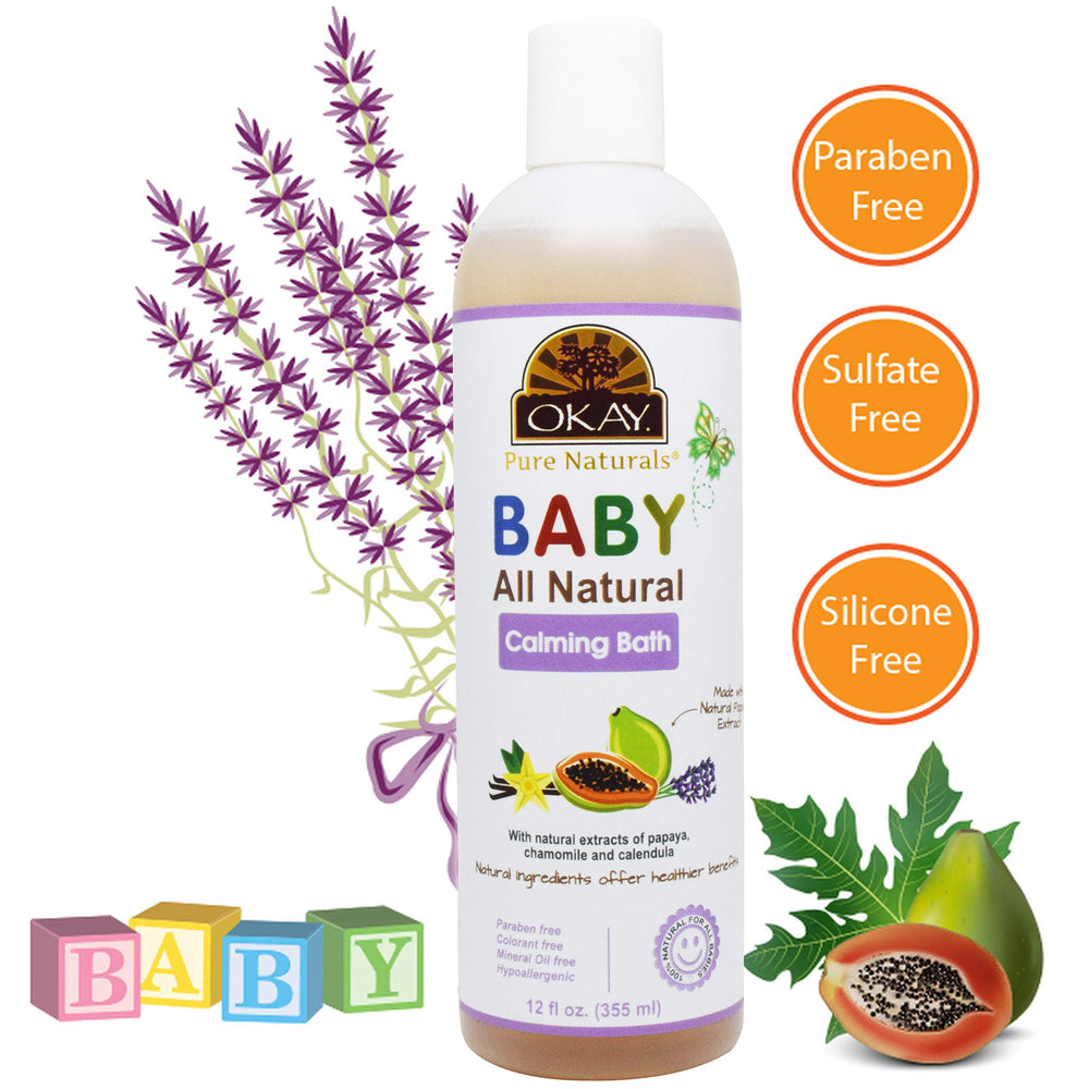 Papaya, vanilla and lavender extracts imagery for Okay Baby Calming Bath