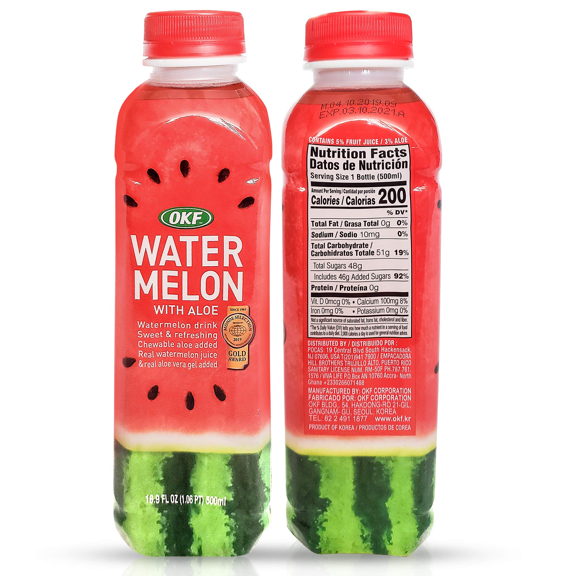 OKF Watermelon Aloe Vera Drink 500 ml bottle back label