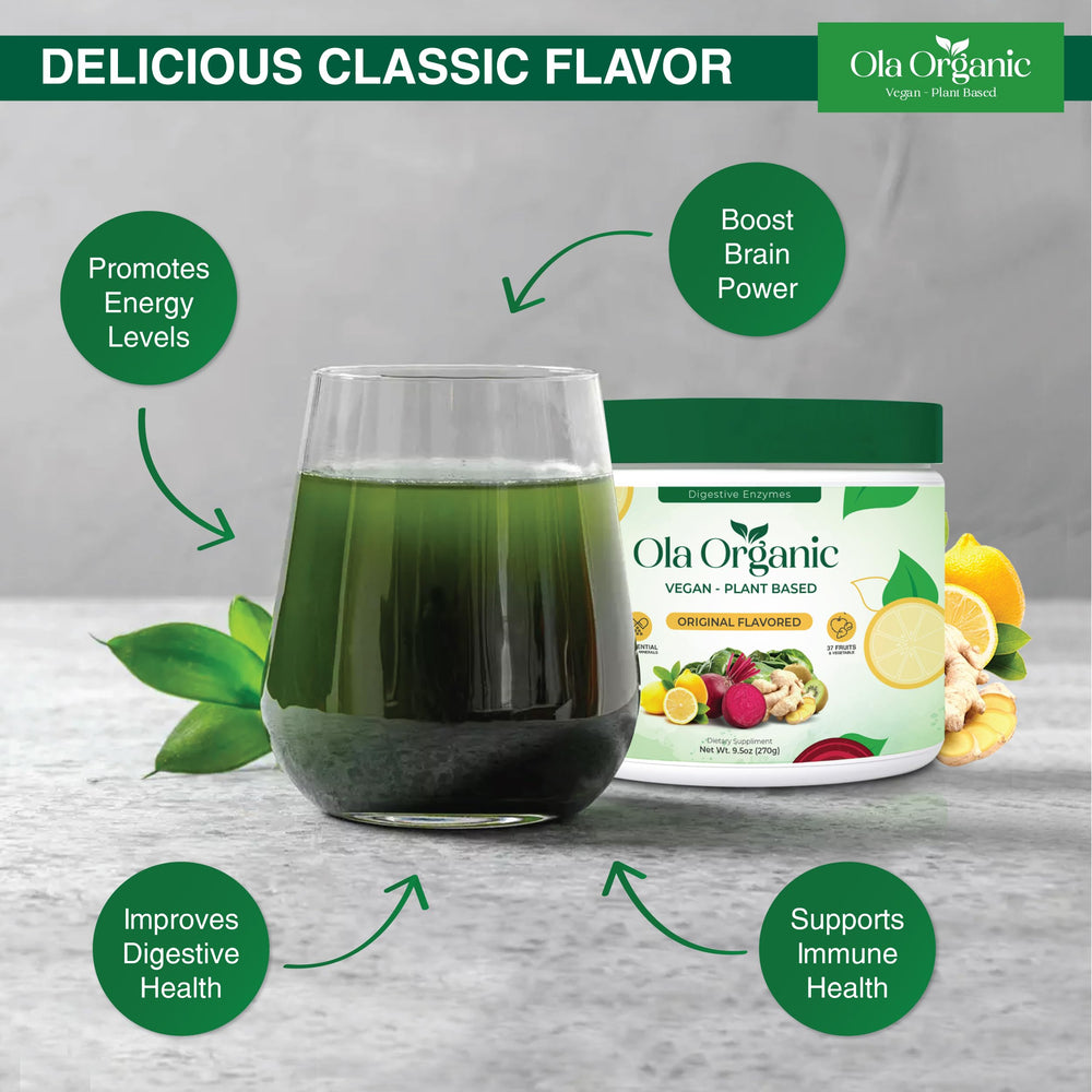 Serving scoop with Ola Organic Greens powder