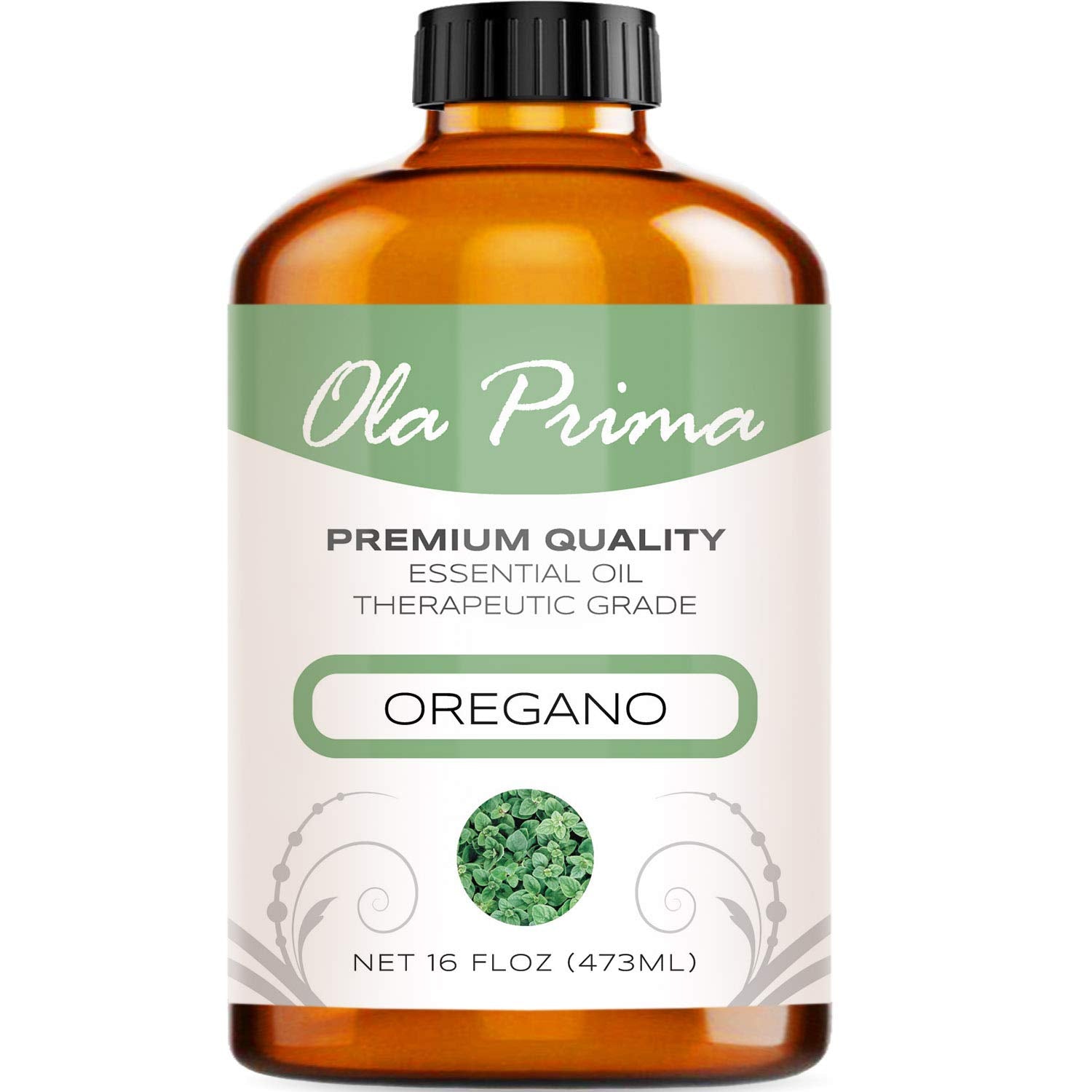 Ola Prima 16 oz oregano oil in amber bottle
