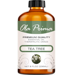 Ola Prima Tea Tree Essential Oil 8oz amber bottle - front view