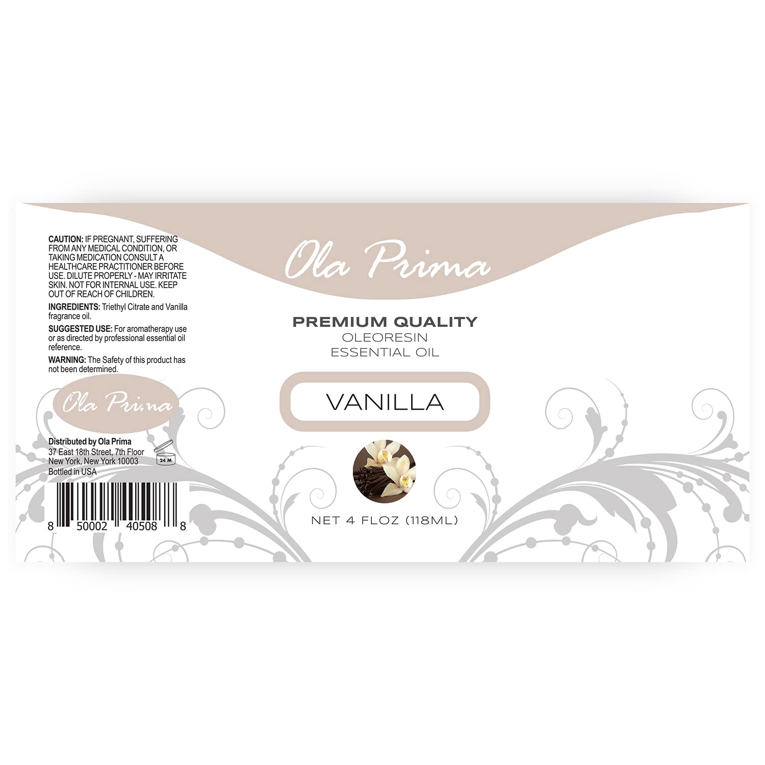 Vanilla essential oil 4 oz bottle with cap