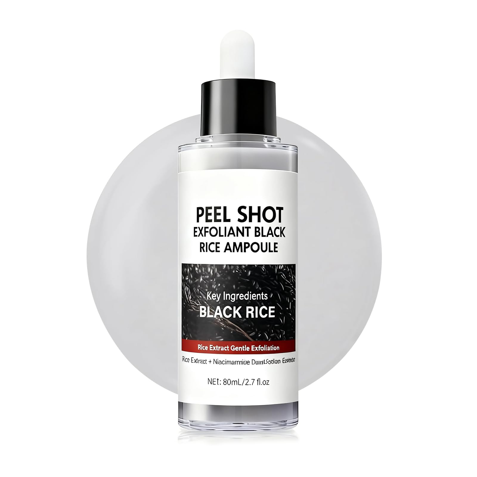 OLACLUK Black Rice Peel Shot bottle closeup for deep pore cleansing and hydration