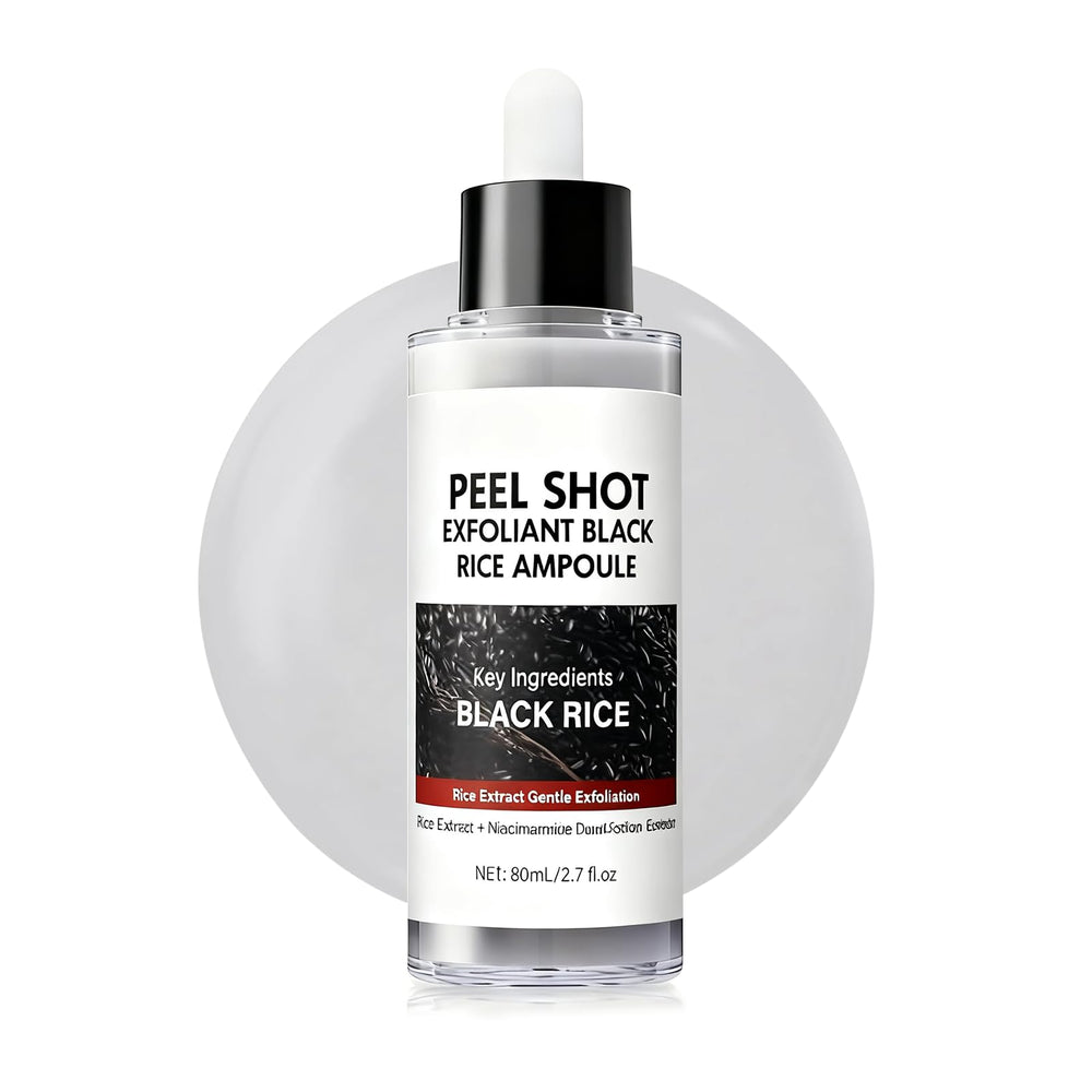 OLACLUK Black Rice Peel Shot bottle closeup for deep pore cleansing and hydration