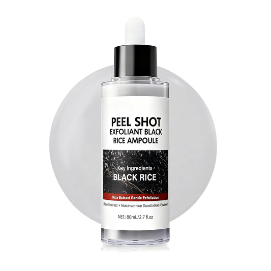 OLACLUK Black Rice Peel Shot bottle closeup for deep pore cleansing and hydration