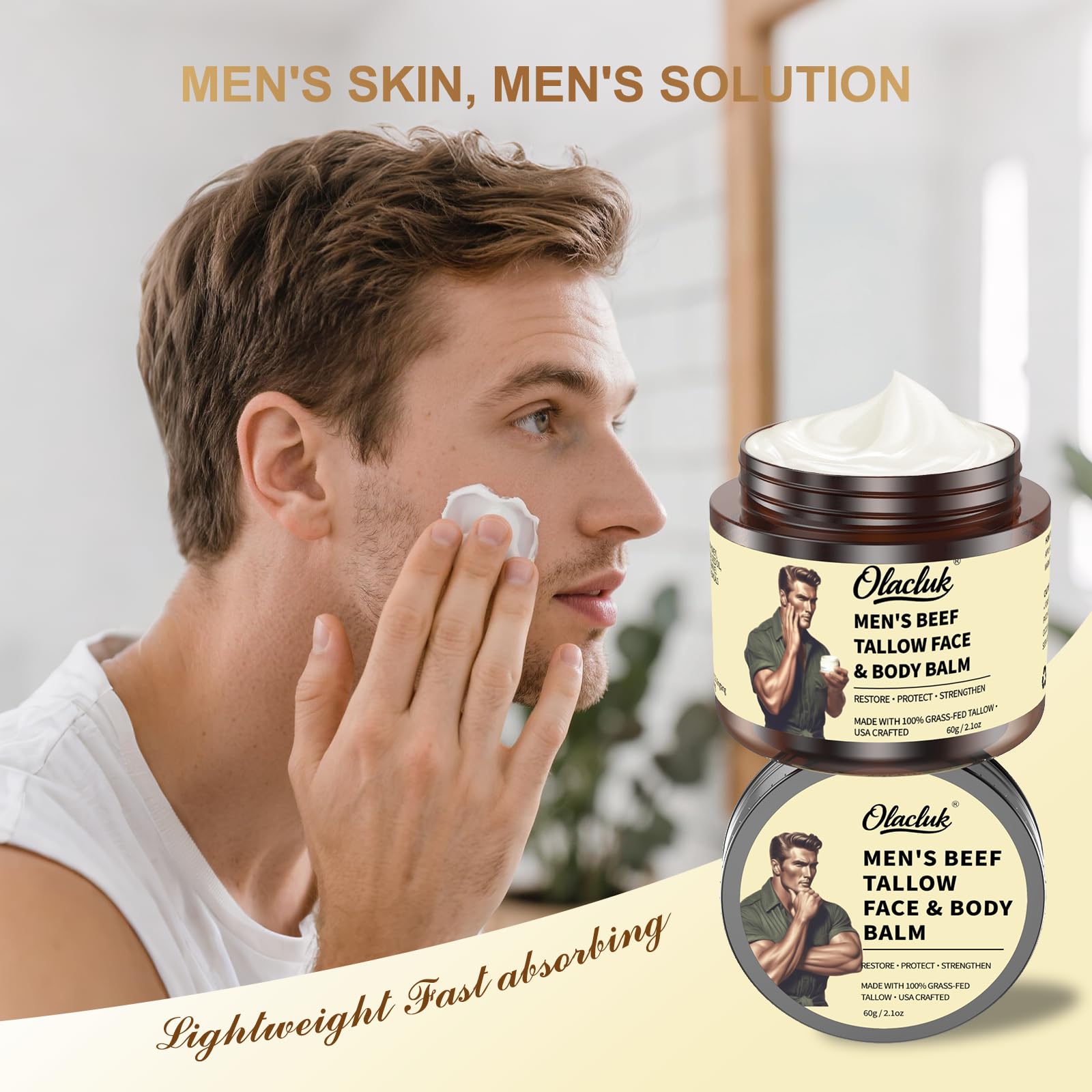 OLACLUK Unscented balm label indicating fragrance-free care for sensitive skin.