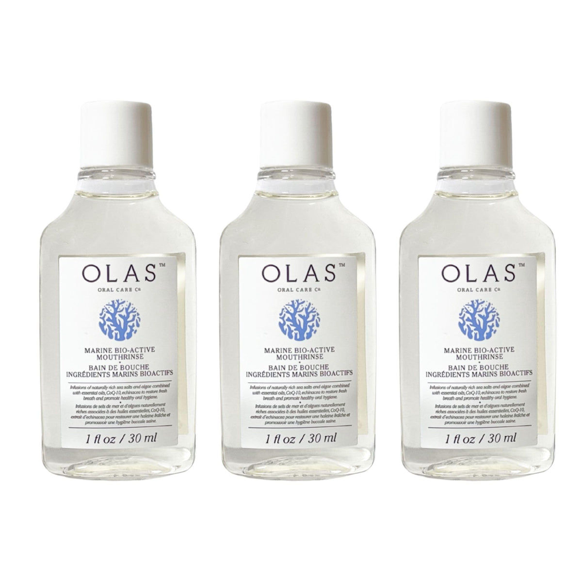 OLAS Alcohol Free Mouthwash bottle on white background