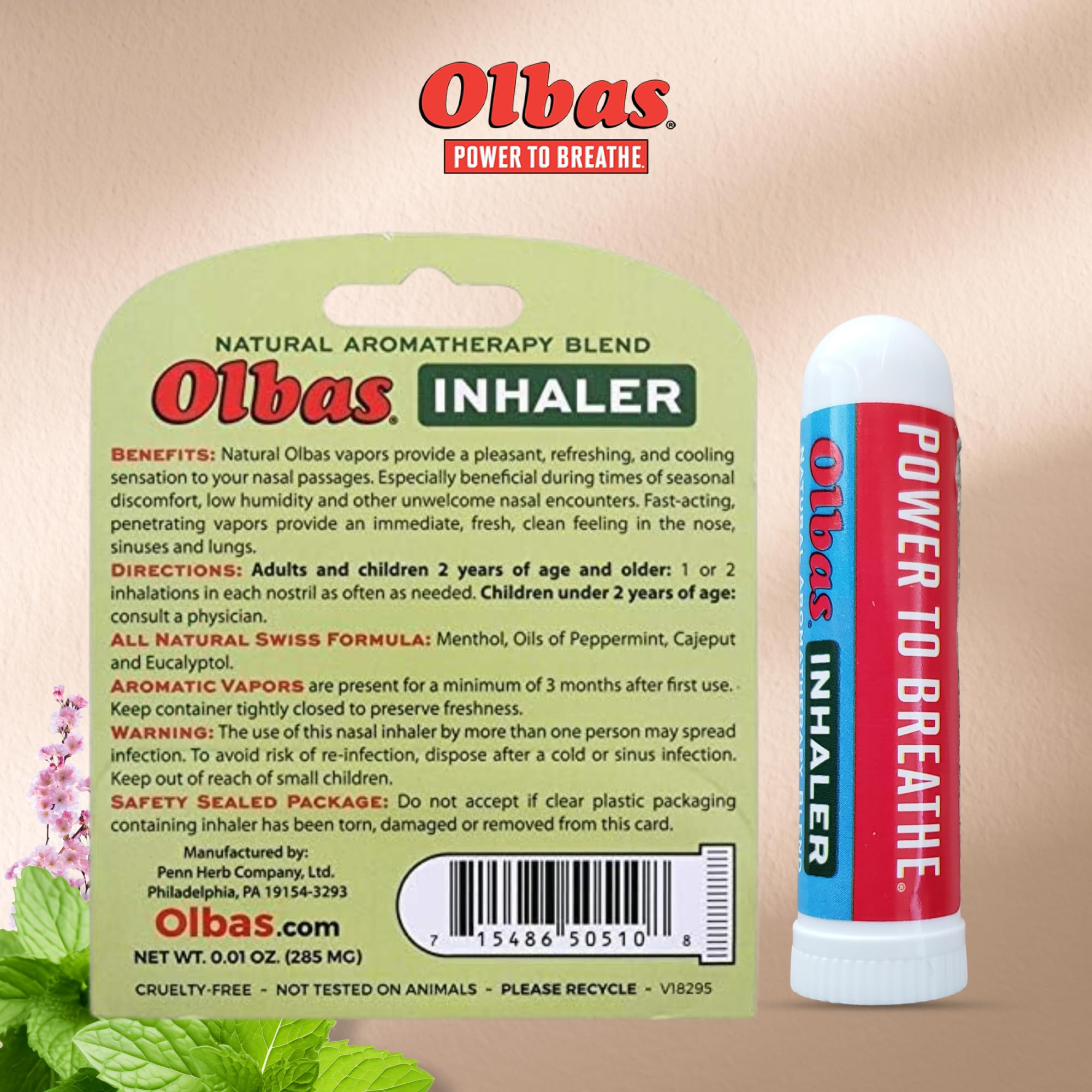 Olbas Inhaler closeup shows compact stick for discreet nasal relief.