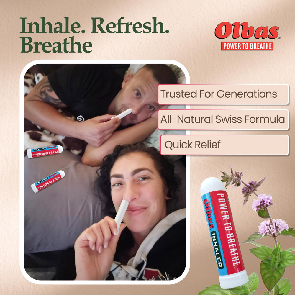 Olbas Inhaler on-the-go use for instant pick-me-up and refreshed focus.