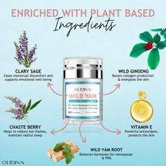 Olidiva Wild Yam Cream airless pump on bathroom counter for quick access.