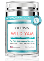 Olidiva Wild Yam Cream bottle with airless pump for clean, mess-free daily application.