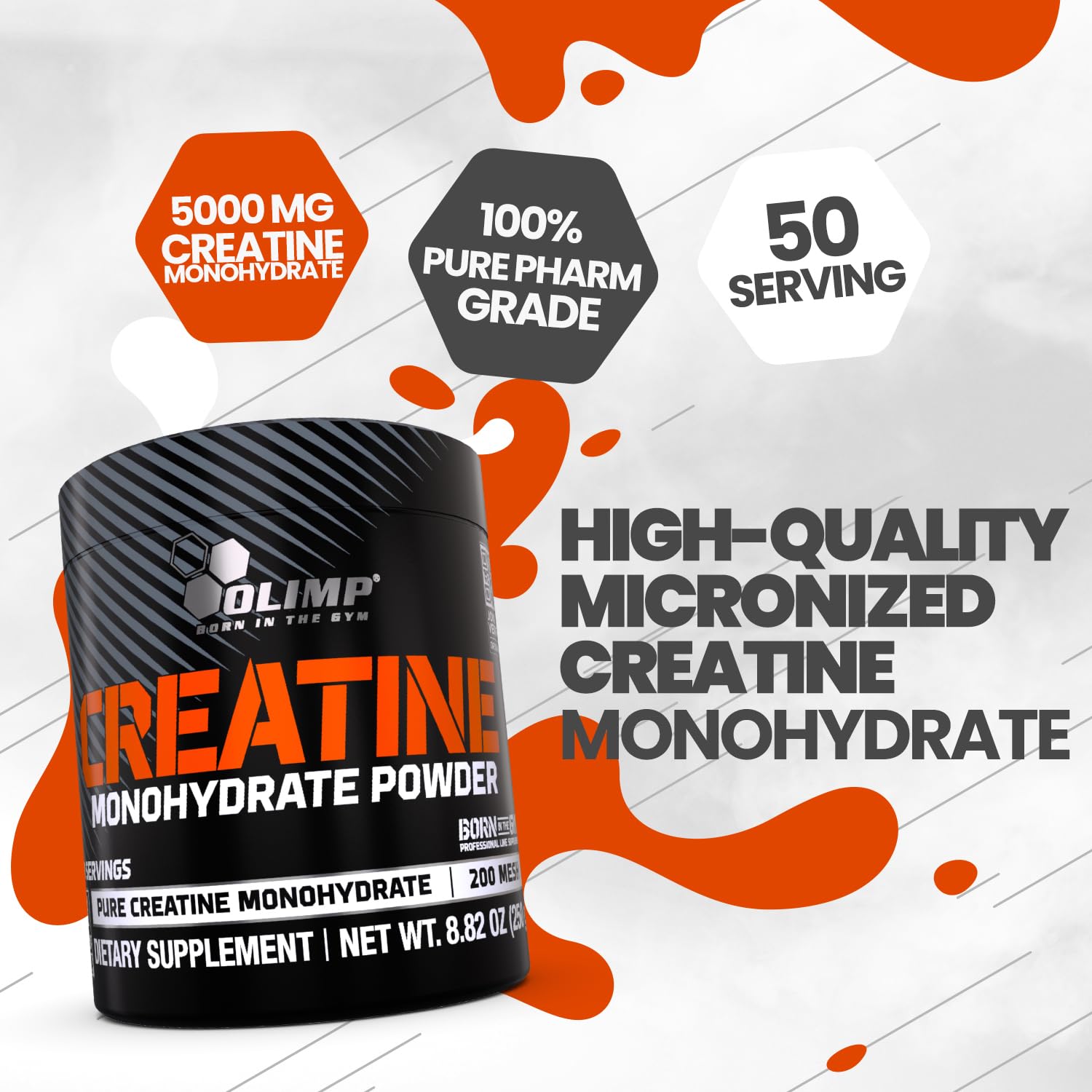 Athlete training with OLIMP Creatine powder bottle nearby