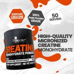 Athlete training with OLIMP Creatine powder bottle nearby