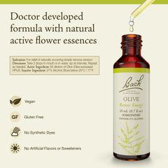 Olive dropper next to 20 mL bottle for Bach remedy