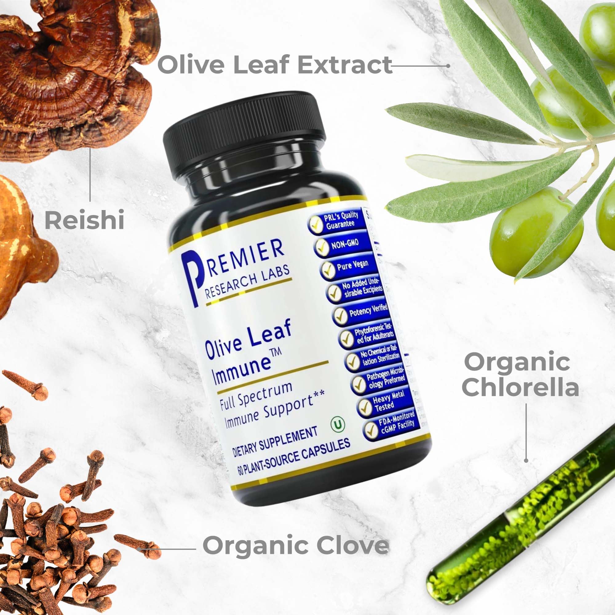 Close-up of olive leaf extract showing 20% oleuropein