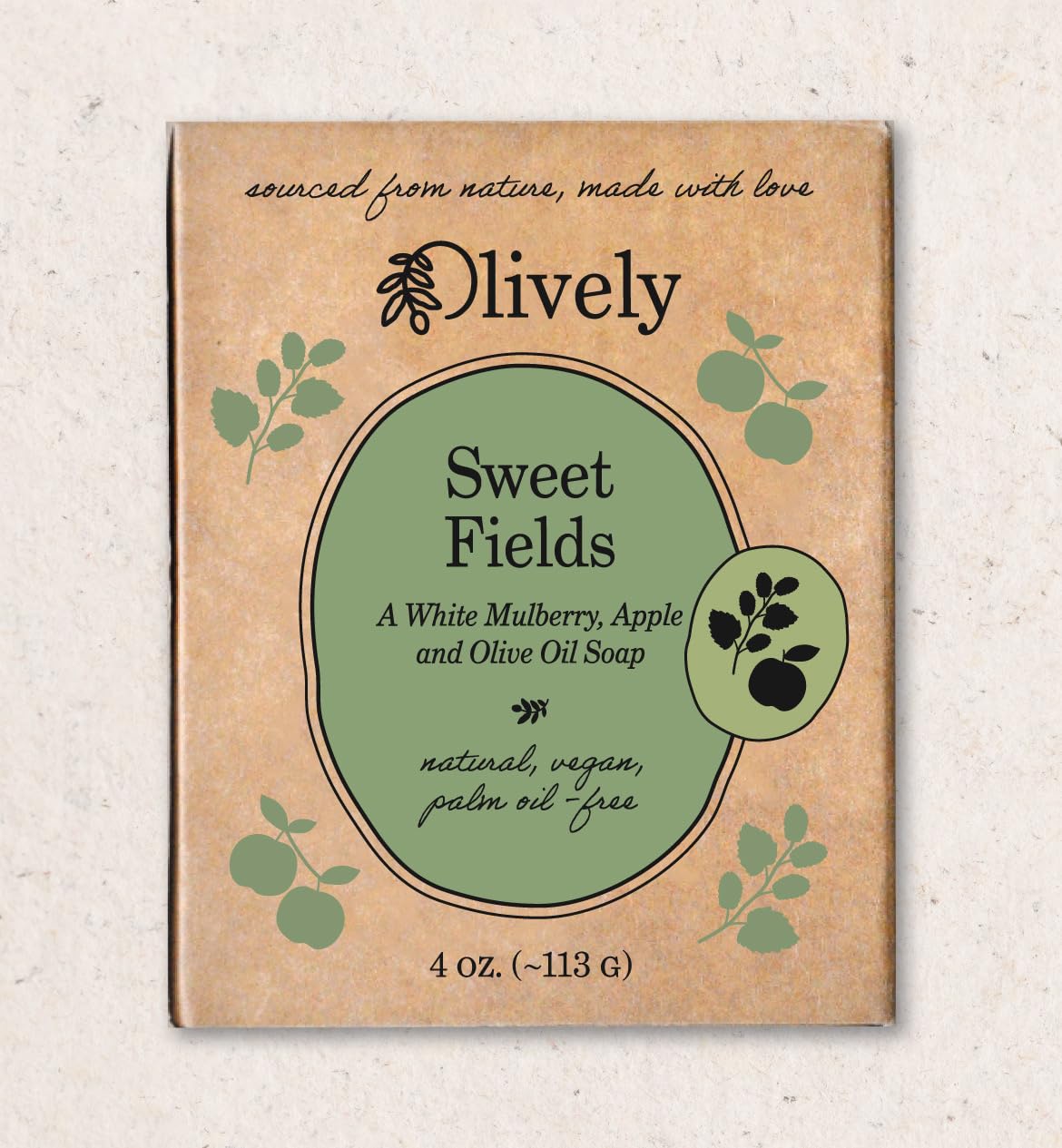 Olively Sweet Fields soap bar on sink for everyday cleansing