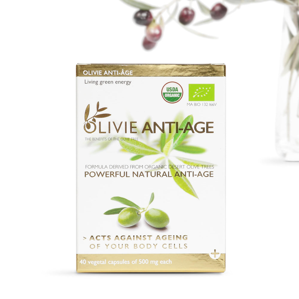 OLIVIE olive leaf extract capsules bottle on a neutral background